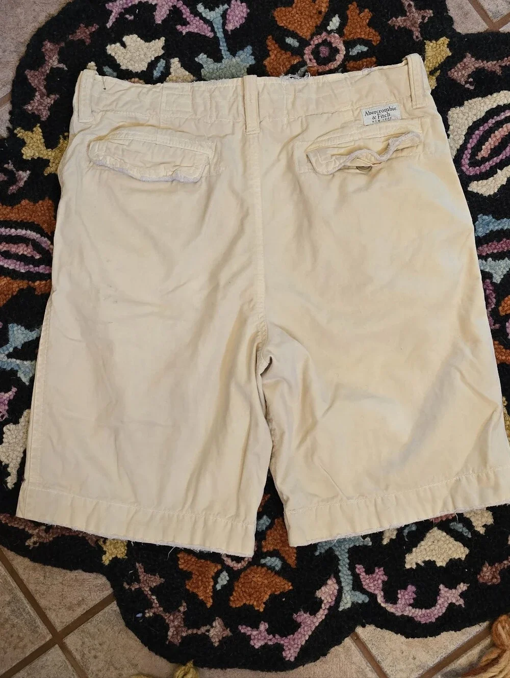 🔥🔥Y2K Abercrombie & Fitch Men's Cream Cotton Drawstring Shorts🔥🔥 Size 34